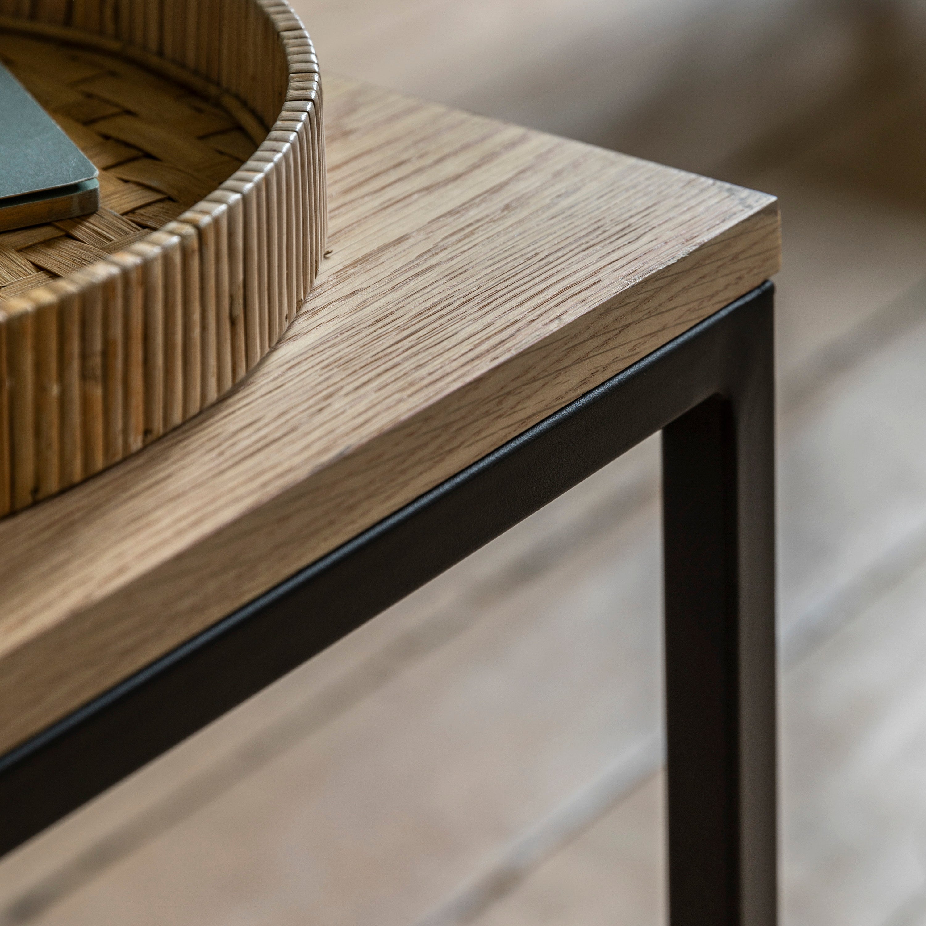 Bentley Natural Oak Wood & Matt Black Coffee Table Nest
